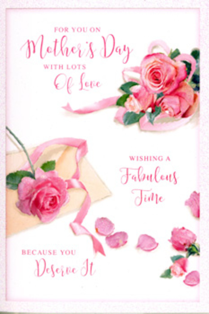 This Mother's Day card appears as a serene floral vignette, the kind a seasoned Berrylands florist might design if given a blank canvas instead of a vase. The card's base is a smooth, off-white tone, clean and understated, allowing the detail of the roses to become the true focus. Across this background, pink roses are arranged in relaxed clusters, some gathered closely and others spaced with a little air between them, giving the design a natural, unforced rhythm. The blooms are richly detailed: inner petals curve inward in tight whorls, while outer petals are more open, their edges slightly curled, suggesting the velvety softness of a real rose when it is just past its first opening. Colours span from soft, almost translucent blush to more saturated rose pink, with gentle shading that hints at subtle highlights where the light brushes their surfaces. Interspersed throughout the design, loose petals create a scatter of colour that feels spontaneous, like petals dropped from a bouquet after a gentle shake in a Berrylands living room. A ribbon in a muted pastel shade threads through the central cluster, its delicate curves and folds adding a sense of structure and movement, similar to the finishing touch on a professionally tied bouquet. The light is even and soothing, suggesting indoor daylight, with no harsh glare, which gives the overall image a comforting, homely feel. Flowing calligraphy carries an affectionate message for Mother's Day, the letters elegant and slightly looping, set among the blooms in a way that feels integrated rather than simply printed on top. The card radiates warmth, gratitude, and quiet elegance, as if it is inviting a fresh bouquet and a handwritten note to complete the gesture.
