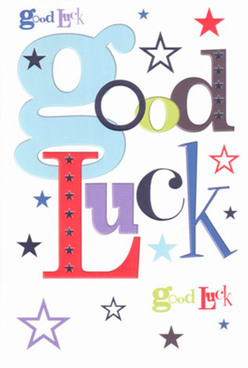 Perfect for moments of fresh beginnings in Berrylands, this radiant good luck card captures both the excitement of change and the warmth of local support. Its composition features a theatrical sweep of pastel and primary colours: bold, baby-blue letters set the tone, their generous curves flanked by touches of vivid crimson, earthy green, and rich purple for a look that is both cheerful and confidently send-off ready. Sprays of stars-indigo, sky blue, lavender, and gold-dance across the high-quality white card, suggesting not just possibility but a celebration of dreams in motion, much like a new chapter unfolding along Surbiton Hill. The card's surface is impeccably smooth and subtly luminous, inviting the fingertips while echoing the tactile delight of a luxury arrangement from Berrylands' own flower shop. Every element, down to the playful shifts between font styles, serves to conjure anticipation, uplift, and a sense of joyful support. Whether it's slipped alongside a congratulatory bouquet or offered on its own, this card becomes a small token of community pride, carrying with it the luck and optimism you'd expect from a trusted local florist who knows every face at Berrylands station.